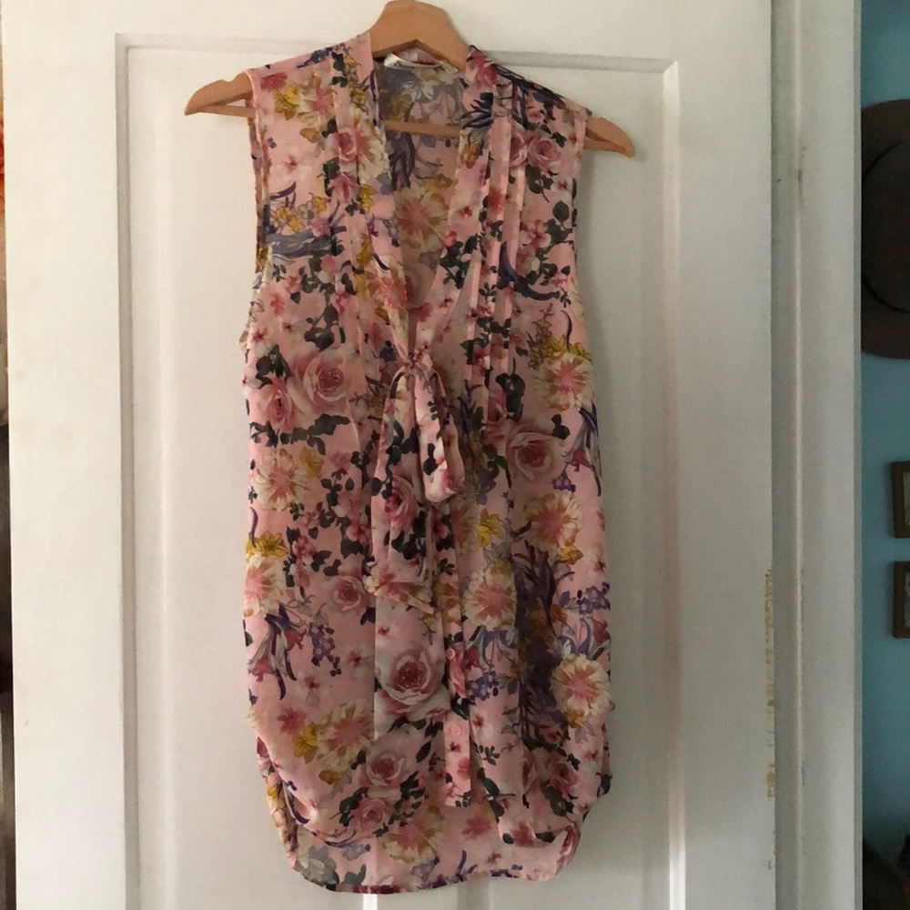 Beautiful Pink Floral Semi Sheer Top